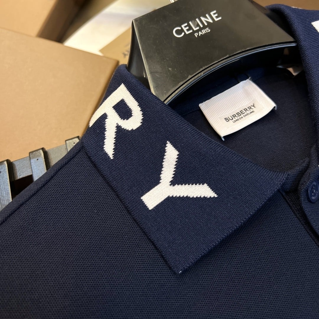 Burberry Collar Cotton Polo Shirt Navy Blue