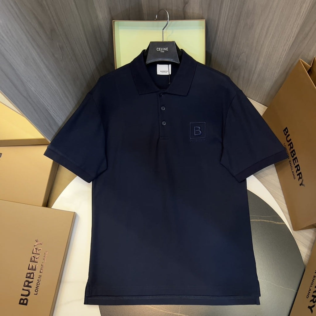 New Collar Cotton Polo Shirt Navy Blue