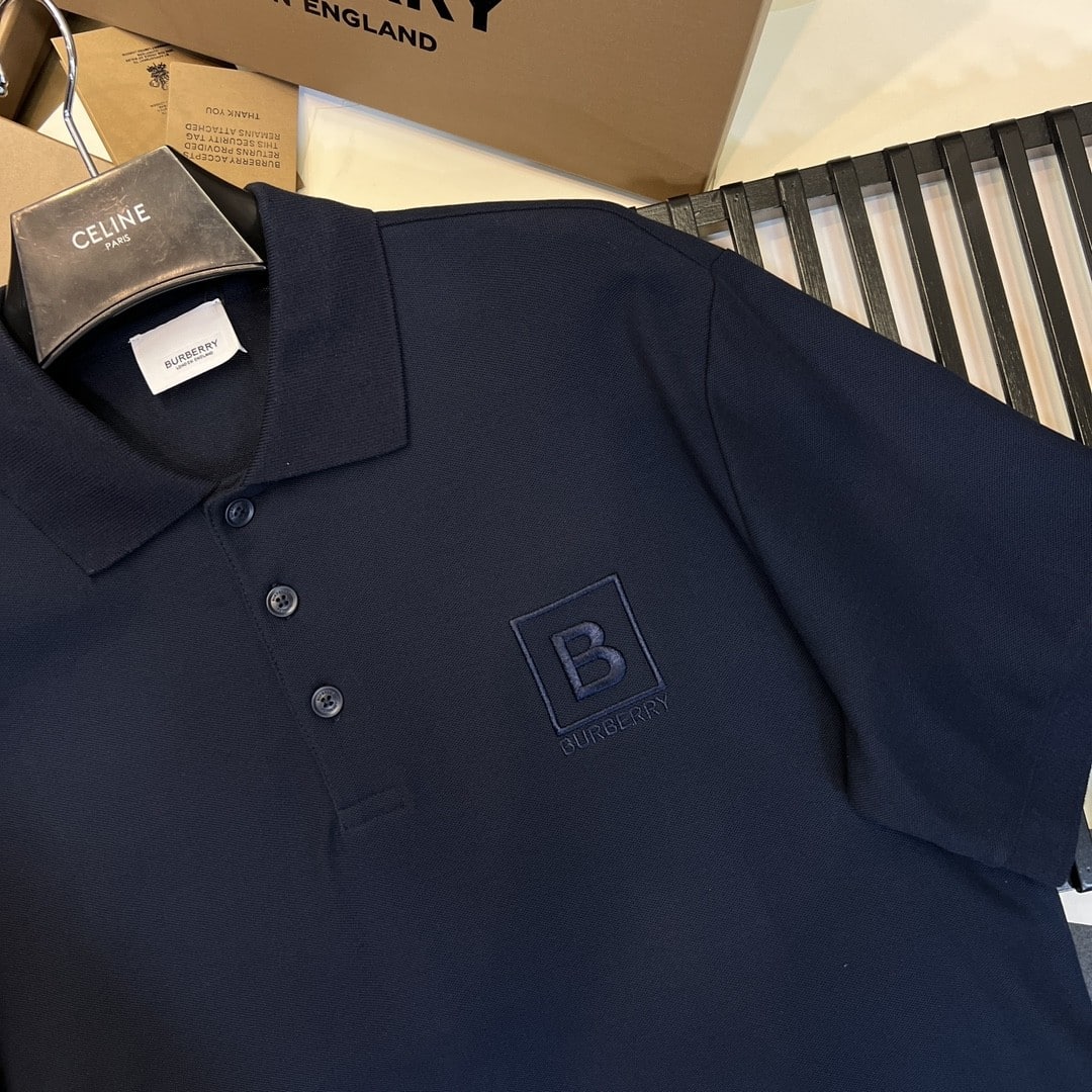 New Collar Cotton Polo Shirt Navy Blue