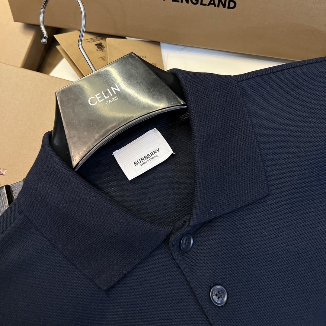 New Collar Cotton Polo Shirt Navy Blue