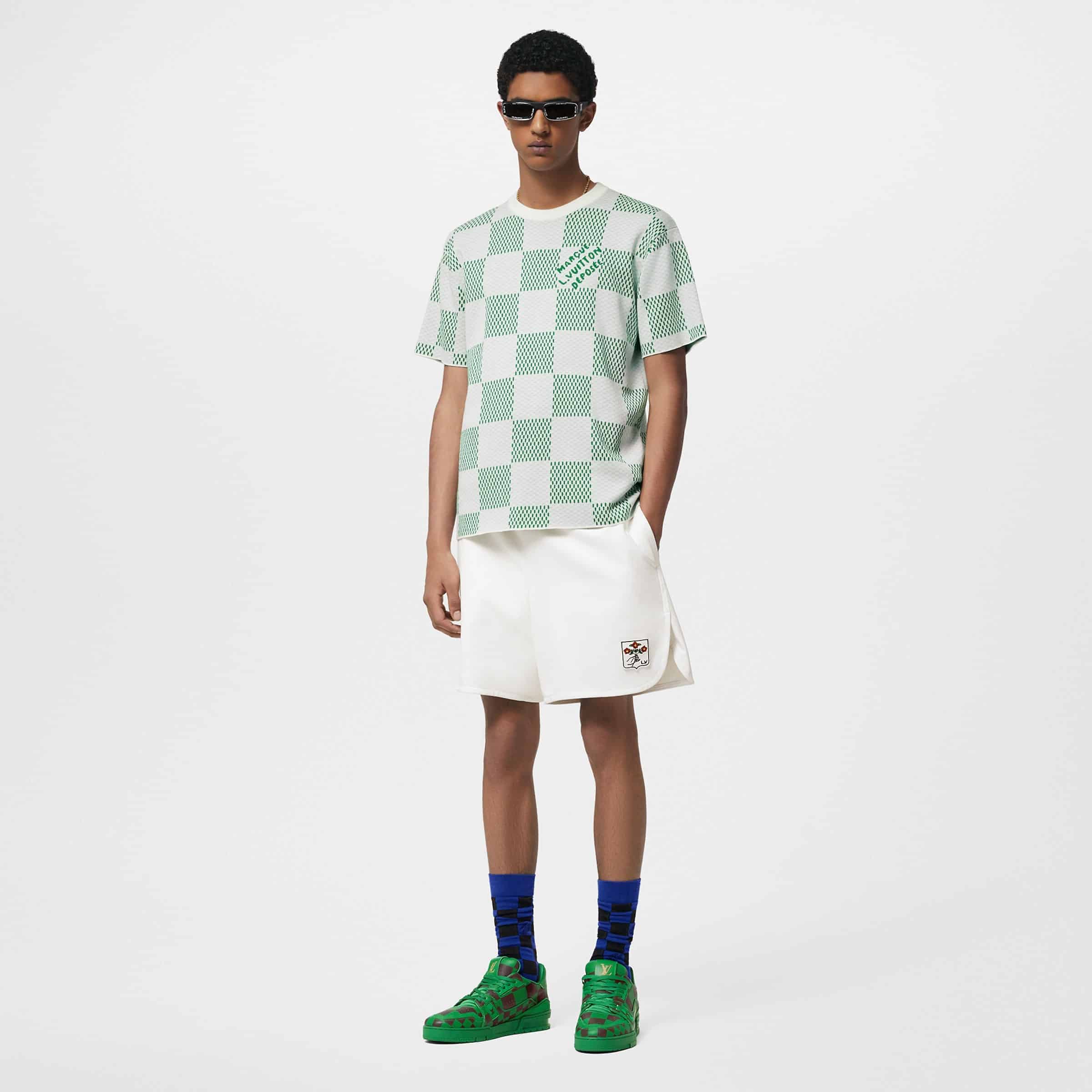 Damier Knitted Short-Sleeved Crewneck