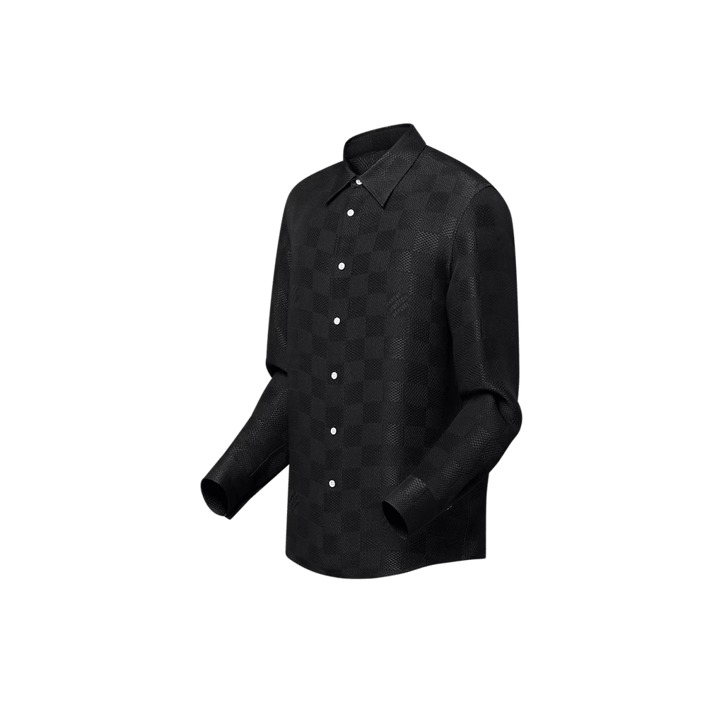 LV Jacquard Damier Long-Sleeved Silk Shirt
