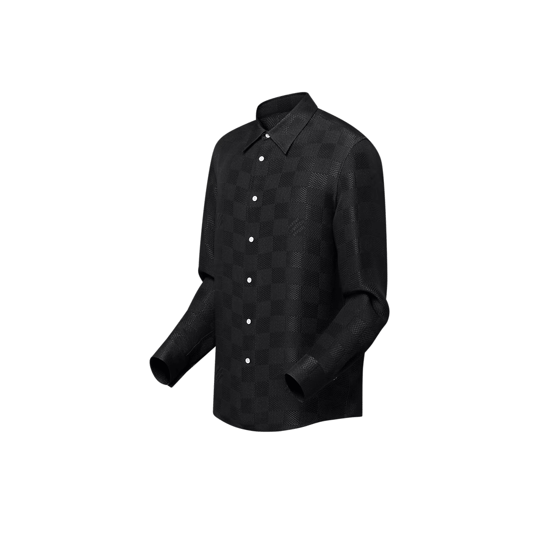 LV Jacquard Damier Long-Sleeved Silk Shirt
