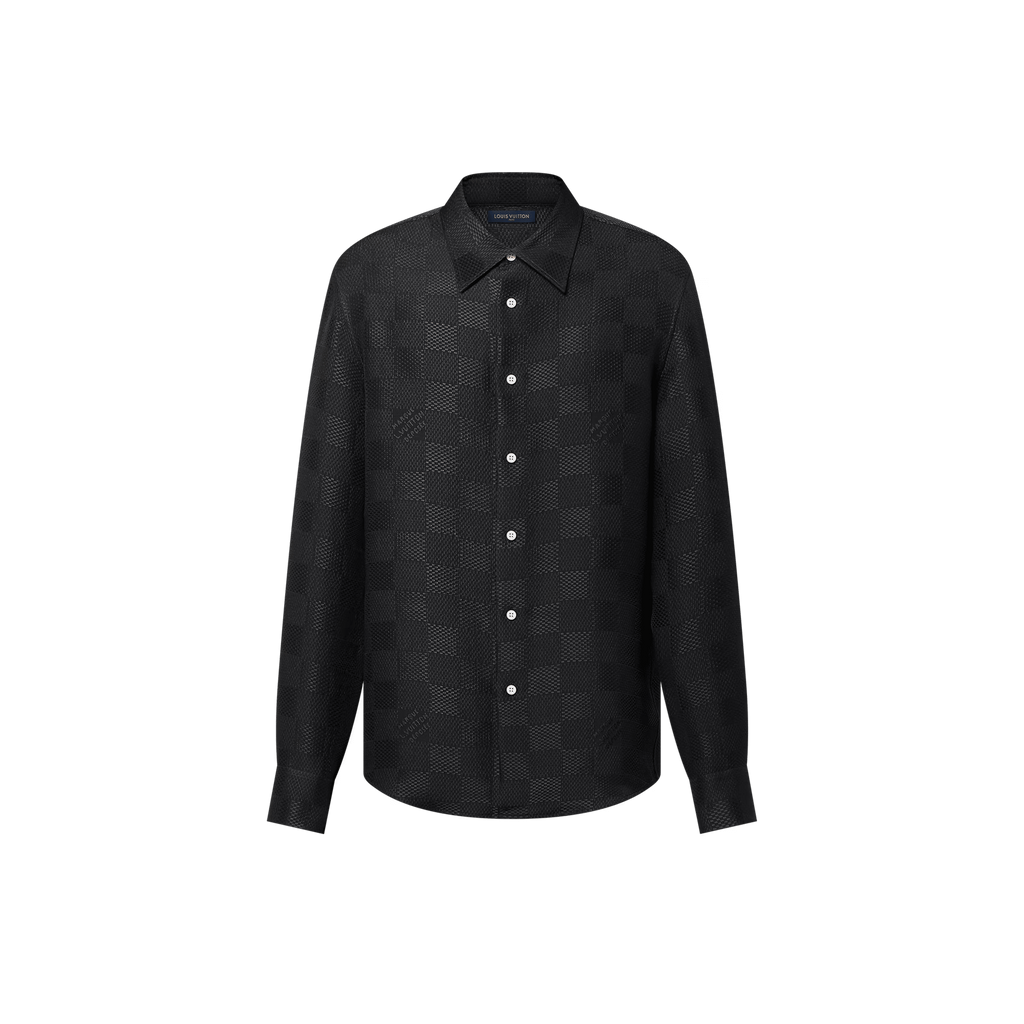 LV Jacquard Damier Long-Sleeved Silk Shirt