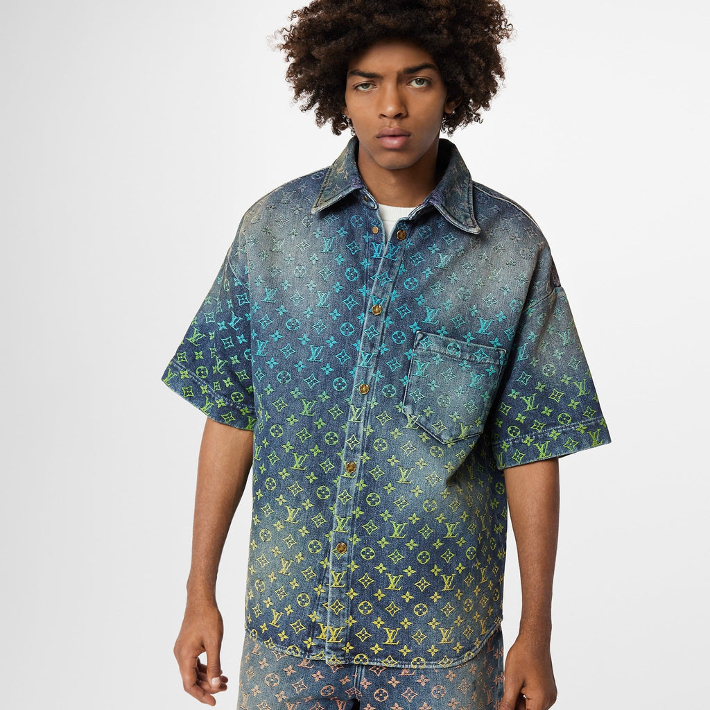 Rainbow Monogram Short-Sleeved Denim Shirt