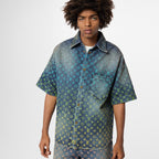 Rainbow Monogram Short-Sleeved Denim Shirt