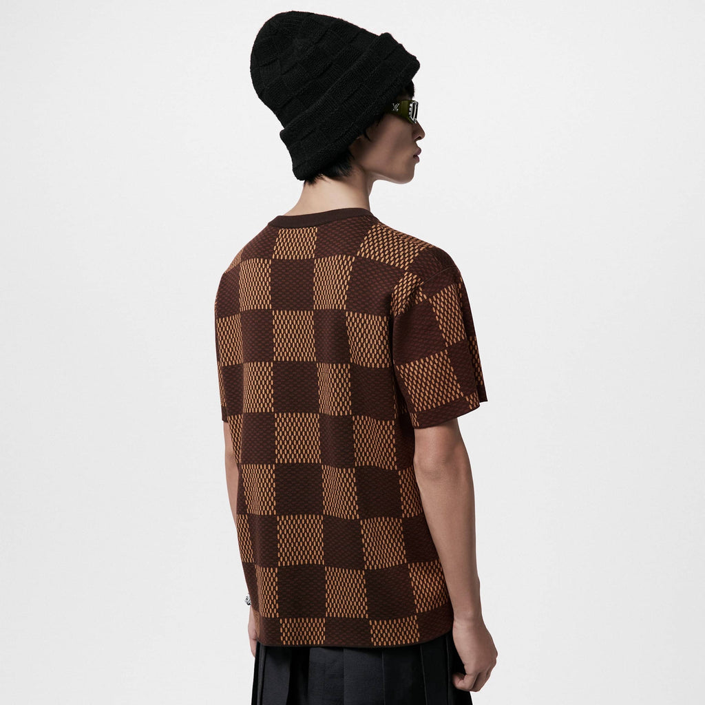 Short-Sleeved Cotton Damier Crewneck With Crystal LV Patch