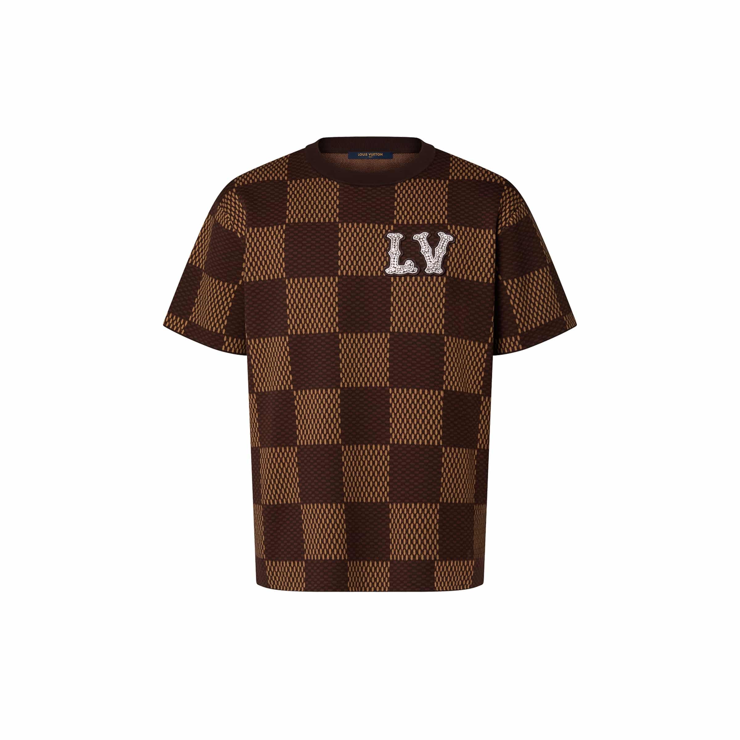 Short-Sleeved Cotton Damier Crewneck With Crystal LV Patch