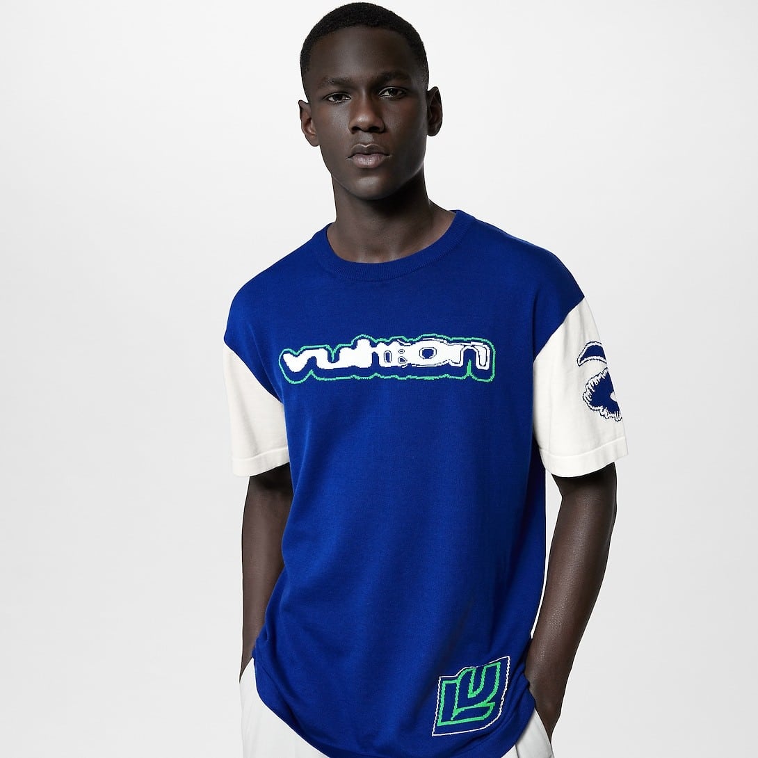 Short-Sleeved Cotton Intarsia Crewneck