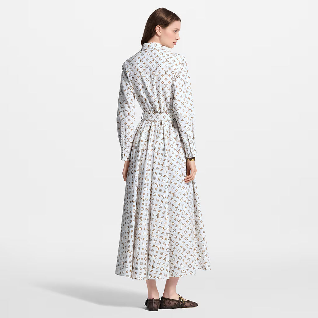 Woven Monogram Print Shirt Dress