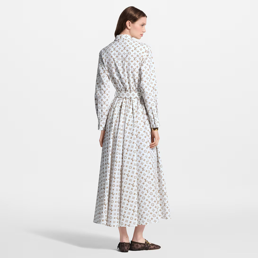 Woven Monogram Print Shirt Dress