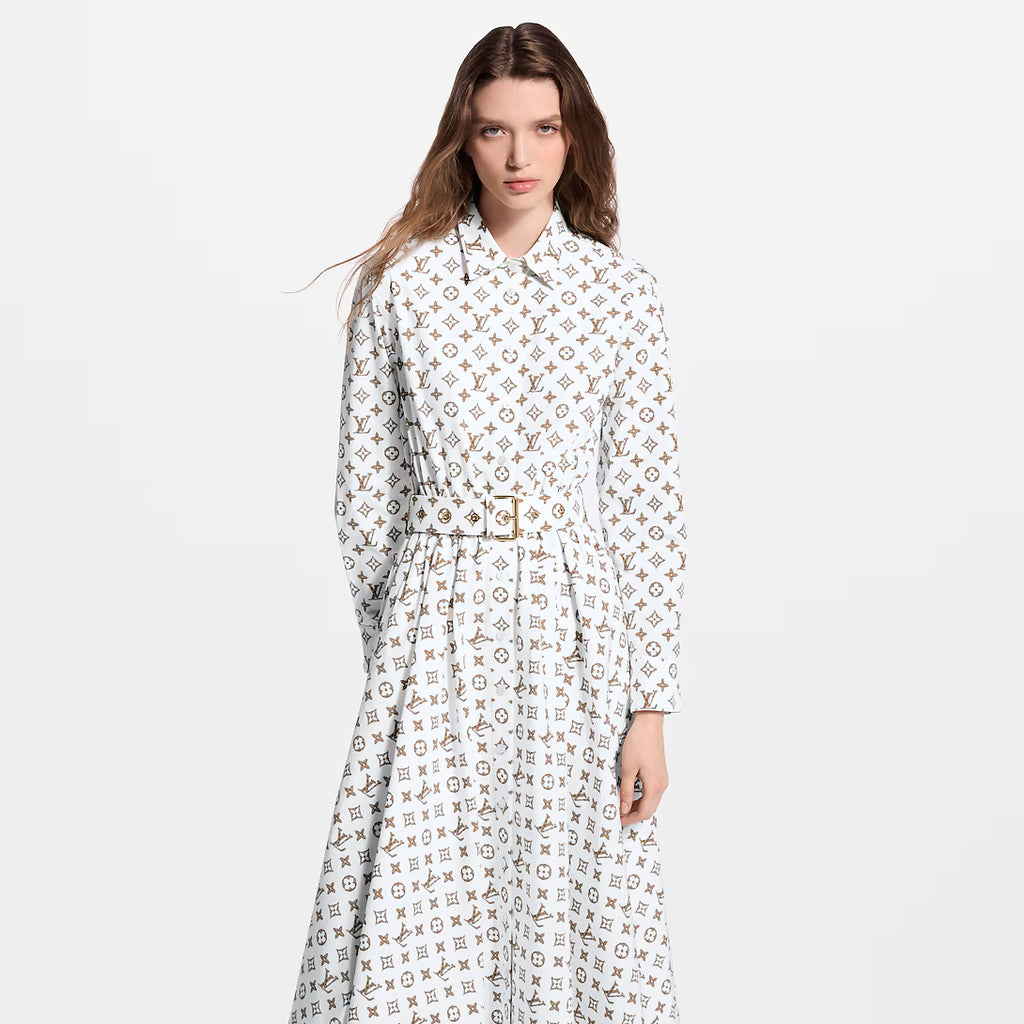 Woven Monogram Print Shirt Dress