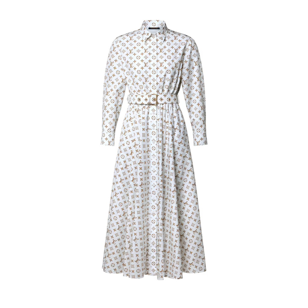 Woven Monogram Print Shirt Dress
