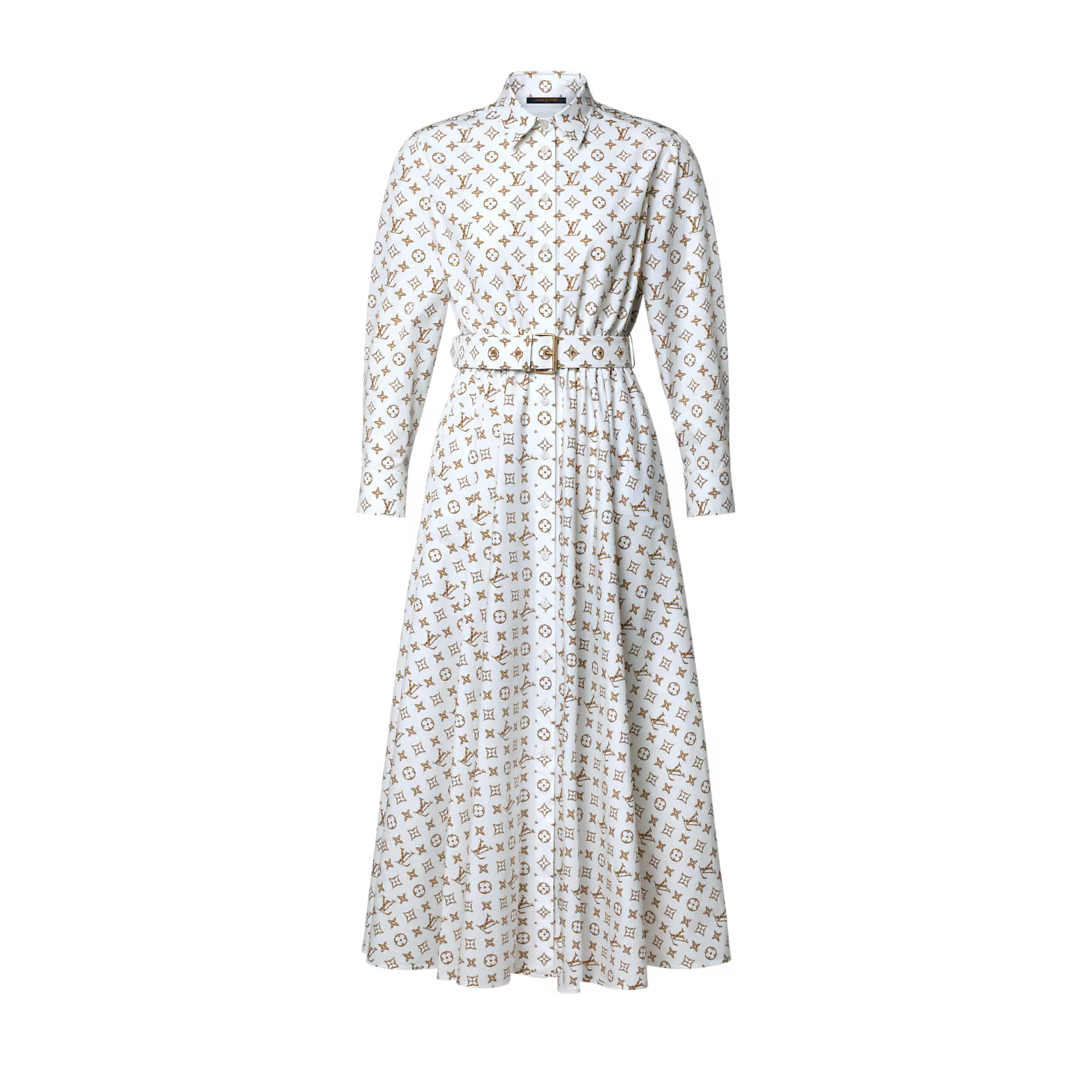 Woven Monogram Print Shirt Dress