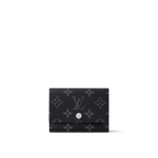 Louis Vuitton Victor Wallet in Monogram Eclipse canvas with a snap button closure, multiple card slots, and a zipped coin pocket.