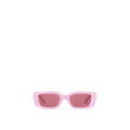 LV x Takashi Murakami Multigram sunglasses with a pink cat-eye frame, Monogram Multicolor acetate temples, golden brass hardware, and UV-protective pink lenses.