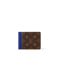 Louis Vuitton Multiple Wallet in Monogram Macassar with indigo blue cowhide-leather trim, eight card slots, and a bill compartment.