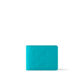 Louis Vuitton Multiple Wallet in Turquoise Taurillon Monogram leather with embossed Monogram detailing, a compact design, and multiple compartments for everyday essentials.