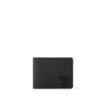Louis Vuitton Multiple Wallet LV Aerogram in black grained calf leather with black metal LV initials and multiple compartments.