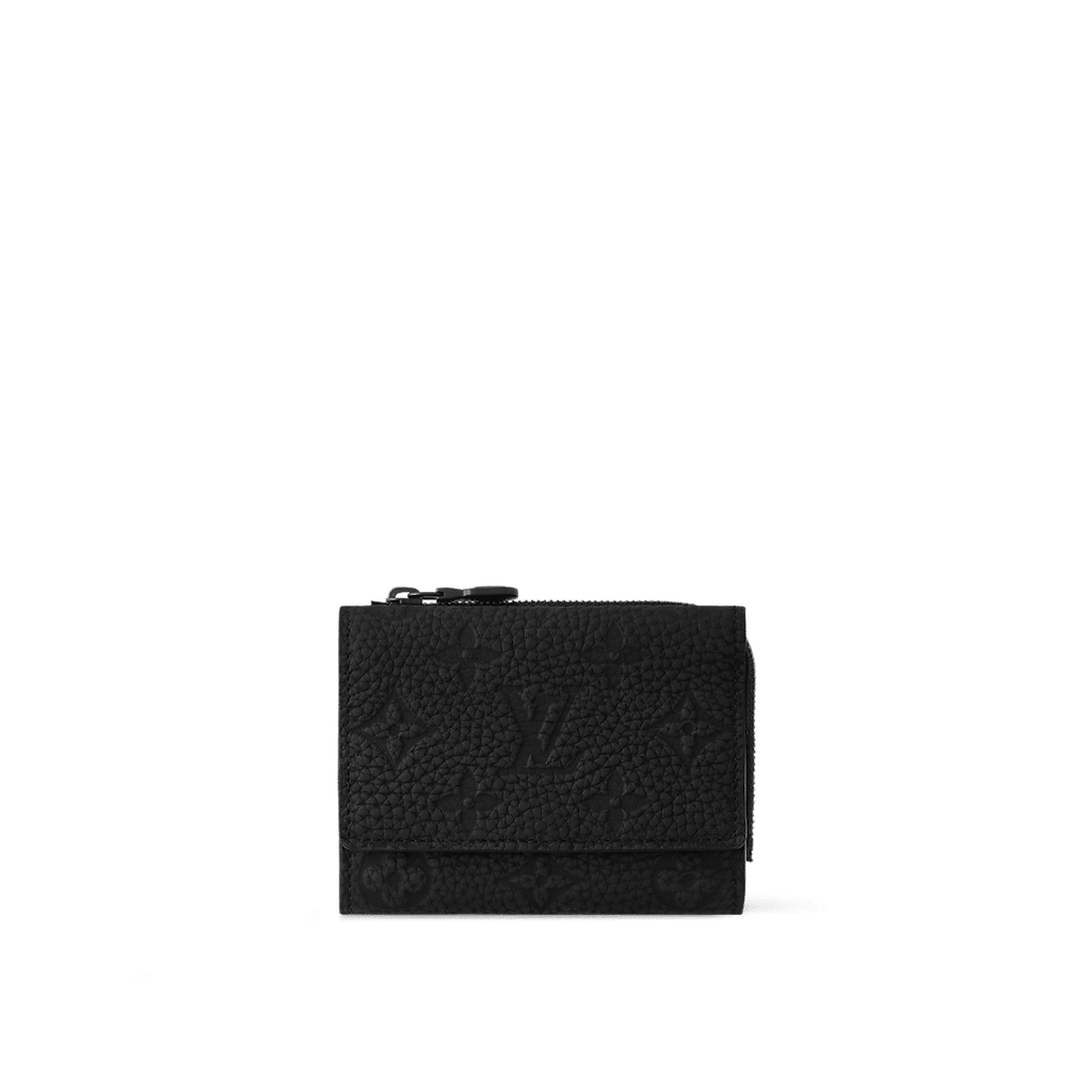 Louis Vuitton Pilot Wallet in black embossed Taurillon Monogram leather with a stud flap opening and six card slots.