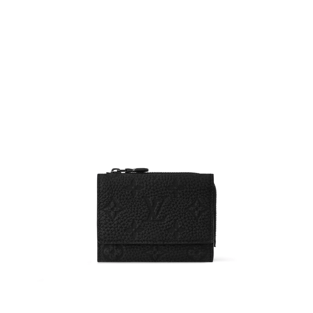 Louis Vuitton Pilot Wallet in black embossed Taurillon Monogram leather with a stud flap opening and six card slots.