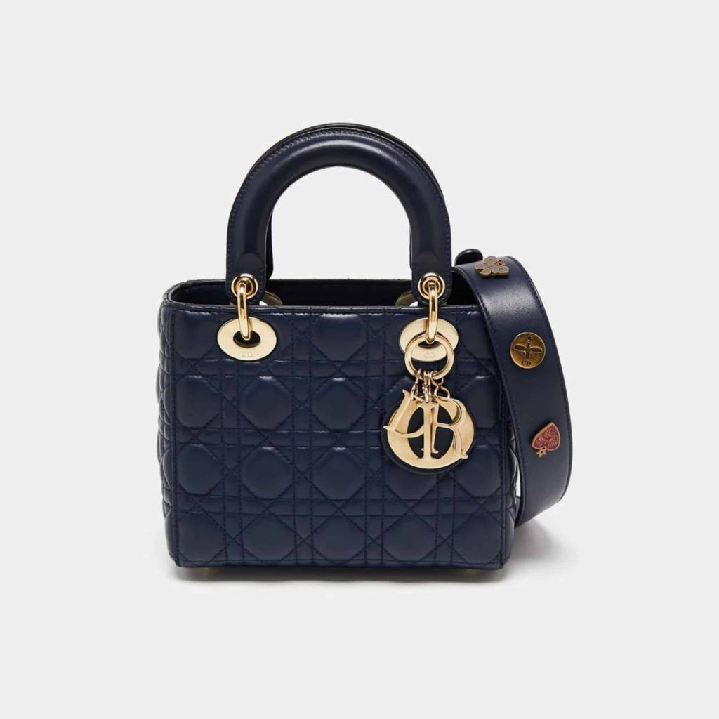 Dior Blue Cannage Quilted Leather Small Lady Dior Tote