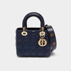 Dior Blue Cannage Quilted Leather Small Lady Dior Tote