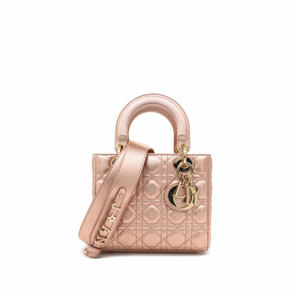 Rose Gold Cannage Leather Small Lady Dior