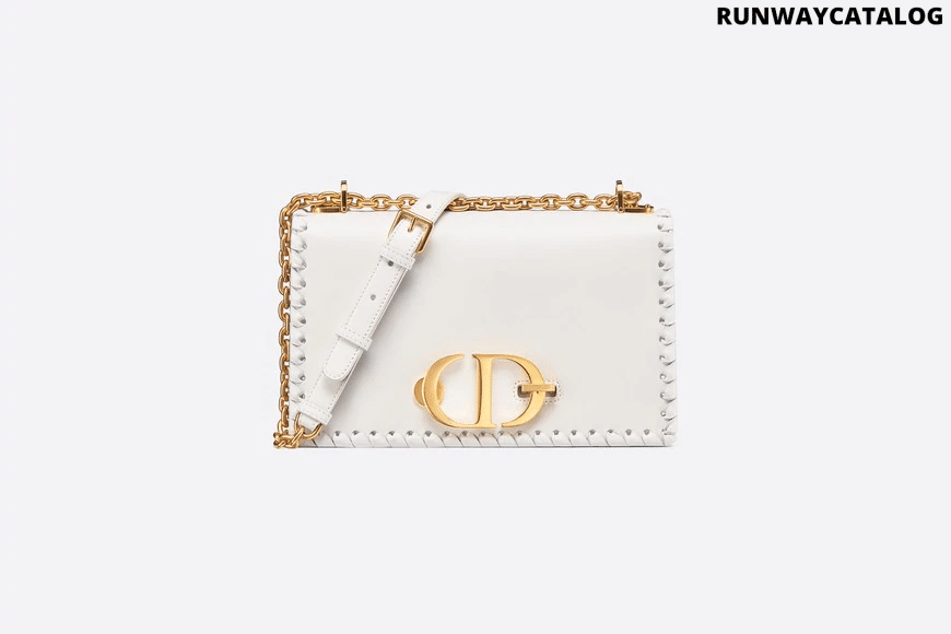 Christian Dior Chalk White 30 Montaigne Threaded Edges Calfskin Flap Chain Bag