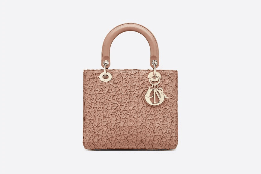 Christian Dior Medium Blush Lady Dior Wavy Shiny Crinkled Lambskin Bag