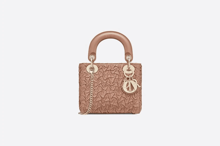 Christian Dior Mini Blush Lady Dior Wavy Shiny Crinkled Lambskin Bag