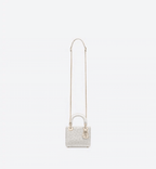 Christian Dior Mini Chalk White Lady Dior Wavy Shiny Crinkled Lambskin Bag