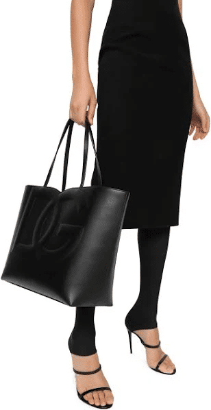Black Logo Leather Shopping Bag