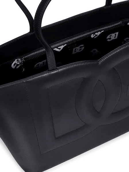 Black Logo Leather Shopping Bag