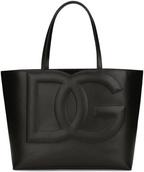 Black Dolce & Gabbana embossed-logo leather tote bag with long handles and open-top design.
