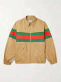 GUCCI Logo-Appliquéd Striped Shell-Trimmed Cotton Jacket