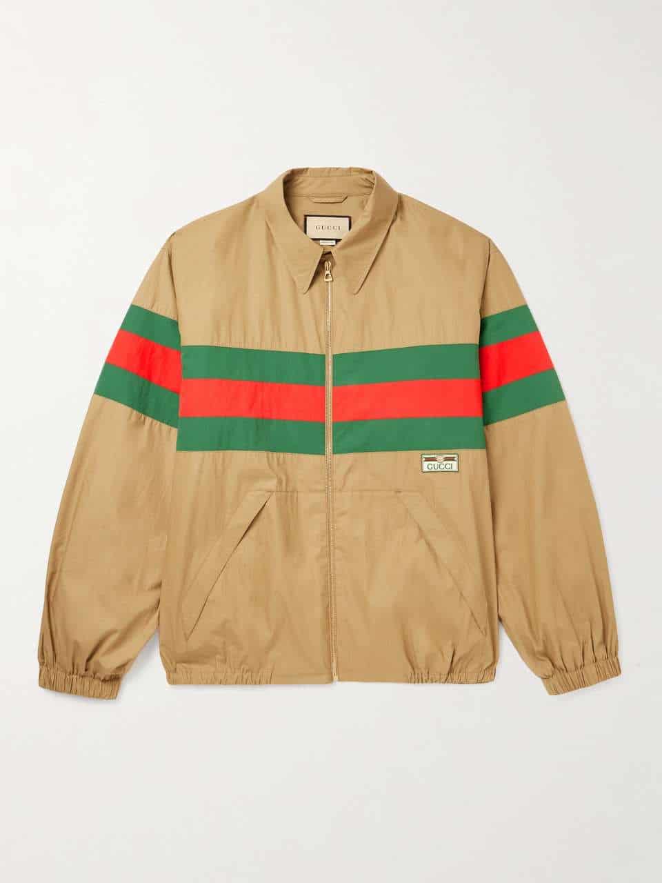 GUCCI Logo-Appliquéd Striped Shell-Trimmed Cotton Jacket